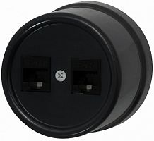 Розетка-ретро компьютерная керамика Bironi Лизетта 2-м. RJ45+RJ45 5е черный картинка